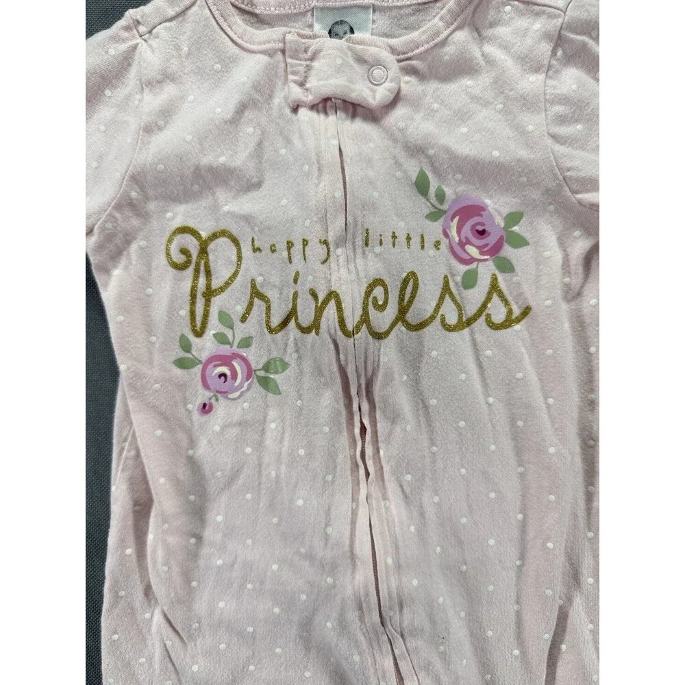 Gerber “Happy Little Princess” Pink One Piece Zip Up Pajama Size 3-6m